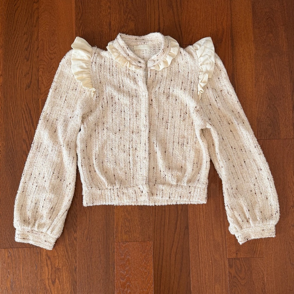 Vita Grace Textured Sweater with Ruffle Trim size L